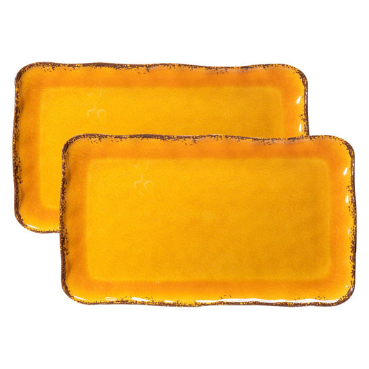 Deep Gold Melamine Farmhouse Rectangular Serving Platter Sets, 17.5" x 10" Melamine Large Serving Tray Sets,100% Melamine, Dishwasher Safe, BPA Free, Lightweight and Unbreakable,Gold