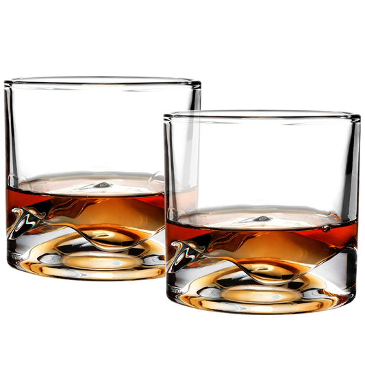LIITON Mont Blanc Whiskey Glasses Set of 2, 1LB Thick Freezable Heavy Crystal, 10 Ounces