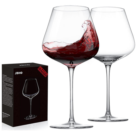 Hand Blown Italian Style Crystal Burgundy Wine Glasses - Lead-Free Premium Crystal Clear Glass - Set of 2-21 Ounce - Gift-Box for any Occasion