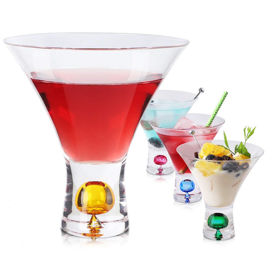 GBESTWOOW Martini Glasses Set of 4 - Christmas Gift Stemless Crystal Margarita Glasses 6oz Hand Blown Colored Cocktail Glasses Great for Martini, Margarita - Color Will Not Leak Off-Hand Wash Only
