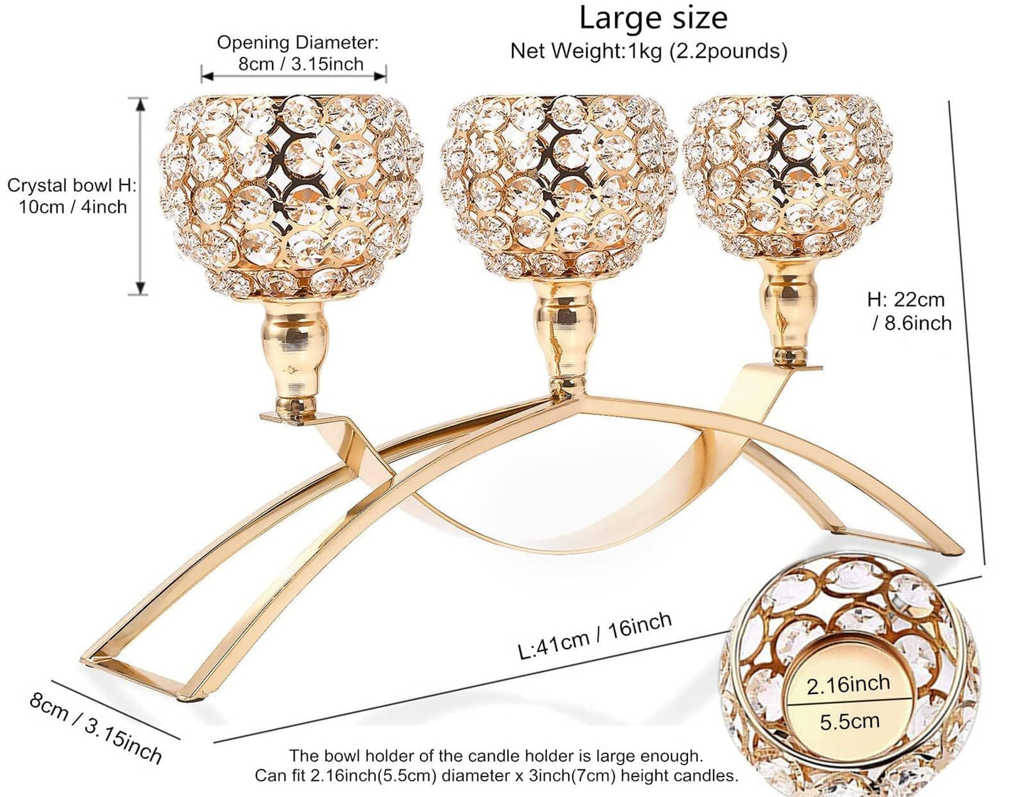 Gold Crystal Beaded Candle Holders 3 Arms Candelabra HurricaneTea Lights Candle Holder Wedding Coffee Dining Table Centerpiece Table Decorations Living Room Dinner Table Decor Gifts for Women Wife Mom