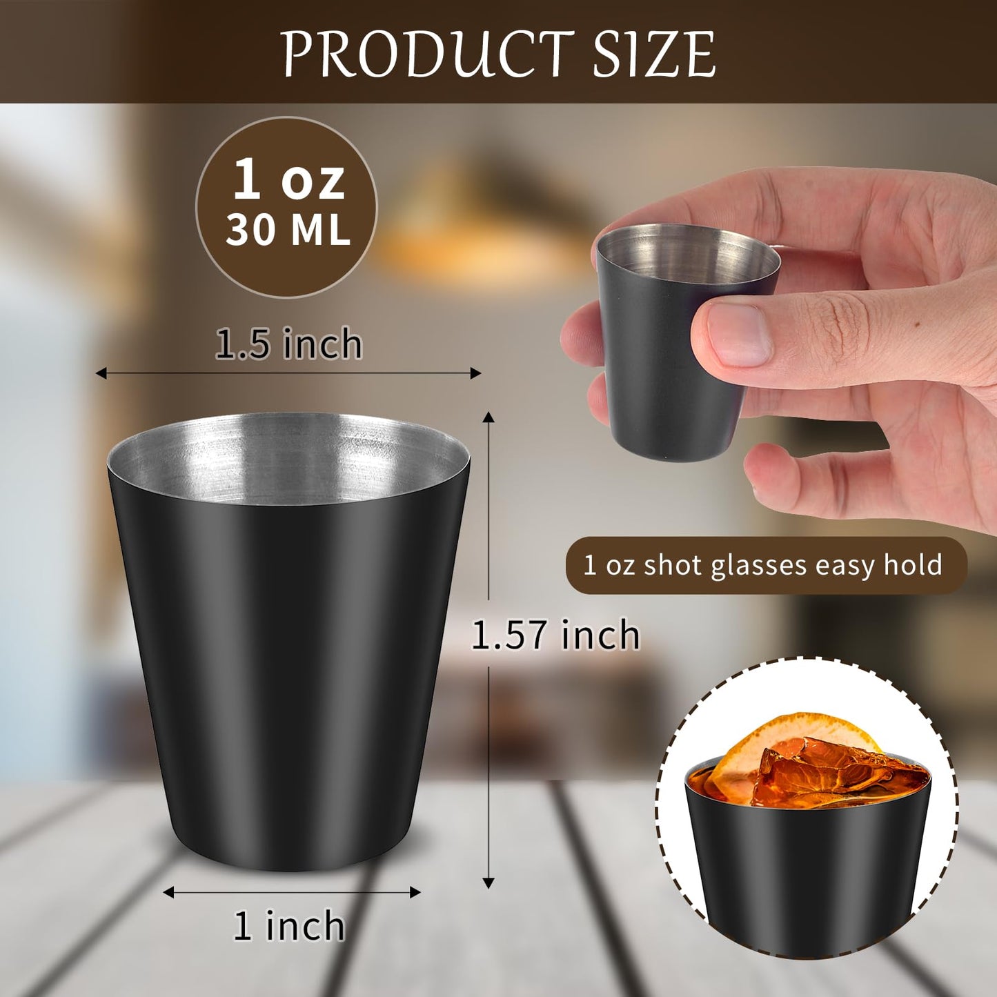 12 Pack Black Stainless Steel Shot Glasses 1 oz Metal Shot Glasses 1oz Pool Shot Glasses Set of 12 Small Shot Glasses for Bar Party Cocktail Restaurant Barware Gift (ONLY 1 oz 1.5 Inch very small)
