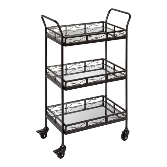 Kate and Laurel Ketia Modern Metal Bar Cart, 23 x 13 x 34, Black, Glamorous Three Tier Bar Cart for Display and Storage