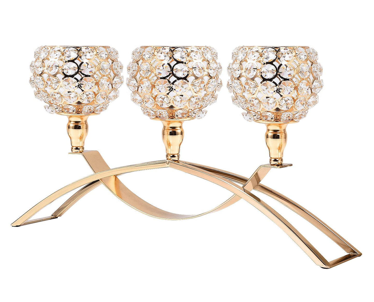 Gold Crystal Beaded Candle Holders 3 Arms Candelabra HurricaneTea Lights Candle Holder Wedding Coffee Dining Table Centerpiece Table Decorations Living Room Dinner Table Decor Gifts for Women Wife Mom