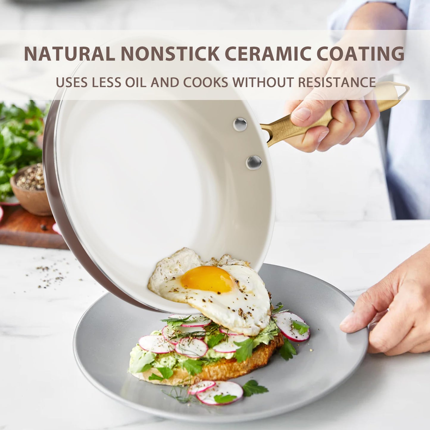 Kitchen Cookware Sets - Voniki Ceramic Pots and Pans Set Non Stick with Cooking Utensils Set, Non Toxic Cookware Set Dutch Oven Pot with Lid Saucepan Set Sauté Pan Frying Pan Set for Cooking Gifts