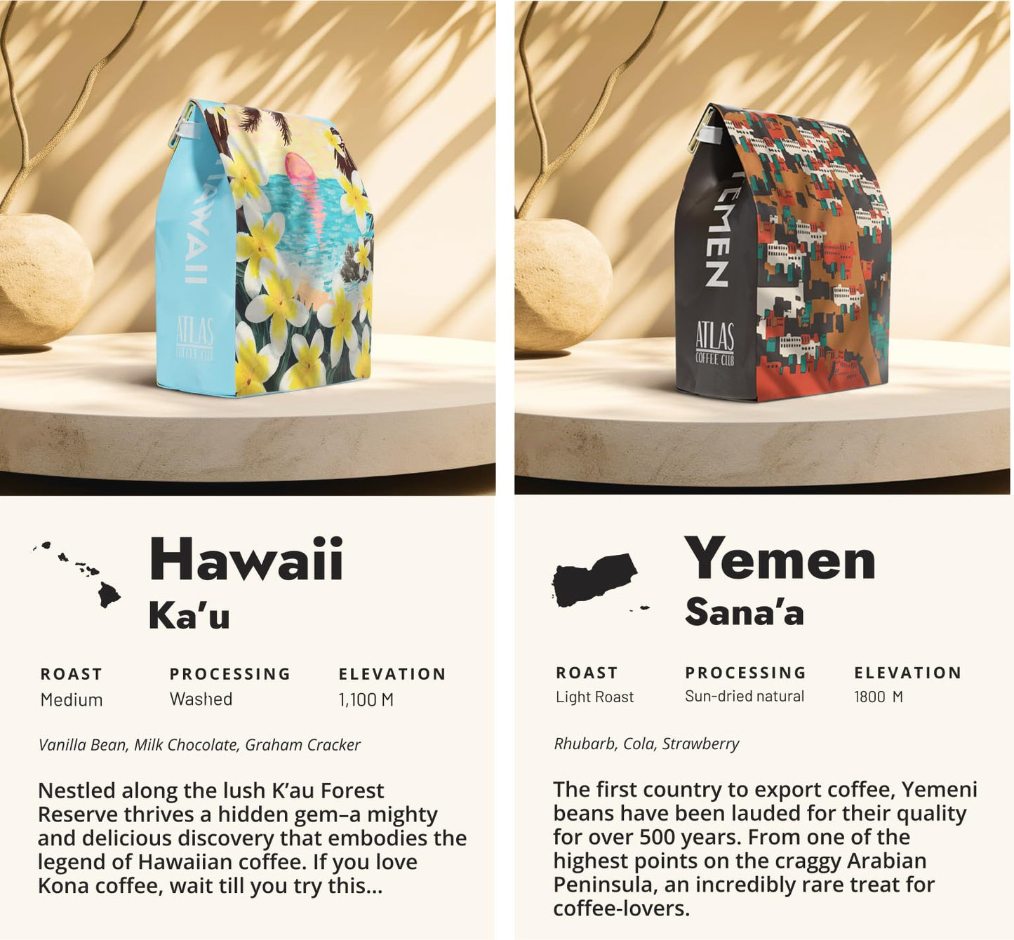 Atlas Coffee Club Rare Coffee Sampler, Gift Set for Him and Her, 4-Pack Variety Box of the World’s Most Unique Gourmet Single Origin Coffees Including Jamaica Blue Mountain, Freshly Ground