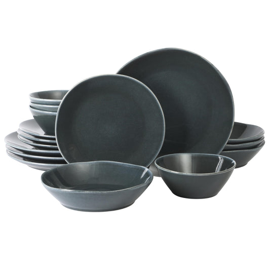 Bloomhouse - Oprah's Favorite Things - Montecito Breeze 16 Piece (Service for 4) Double Plates and Bowls Stoneware Reactive Glaze Dinnerware Set - Laguna Dawn