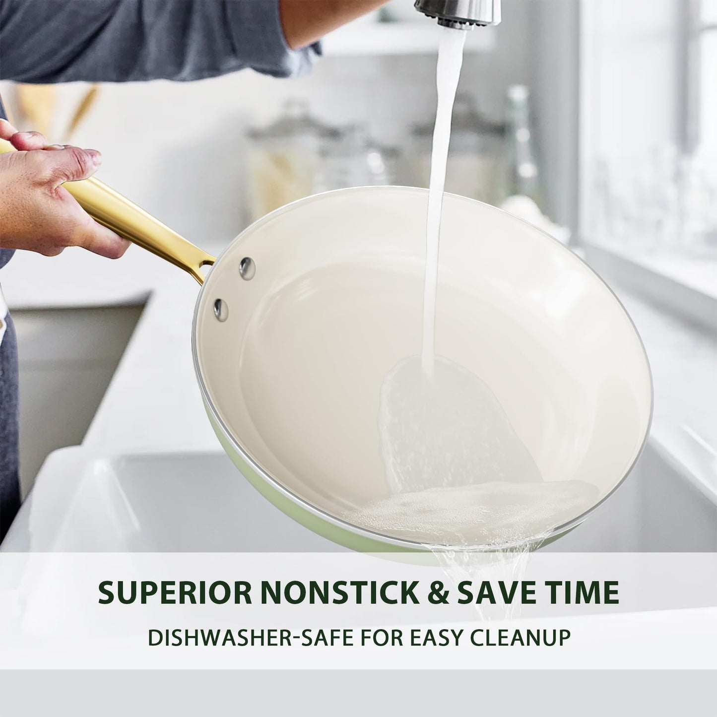Pots and Pans Set Non Stick - Voniki Ceramic Cookware Set with Cooking Utensils Set, Non Toxic Kitchen Cookware Sets Dutch Oven Pot with Lid Saucepan Set Sauté Pan Frying Pan Set for Cooking Gifts