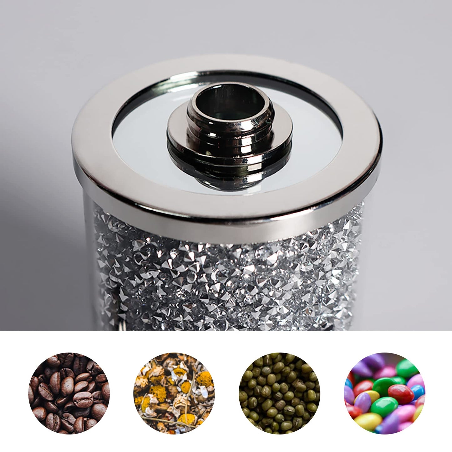 Crystal Salt and Pepper Shakers Set with Tray,Sparkly Crystal Crushed Diamond House Decor for Kitchen,Bling Salt Pepper Jar Container Pot for Countertop,saleros para cocina elegantes,Silver