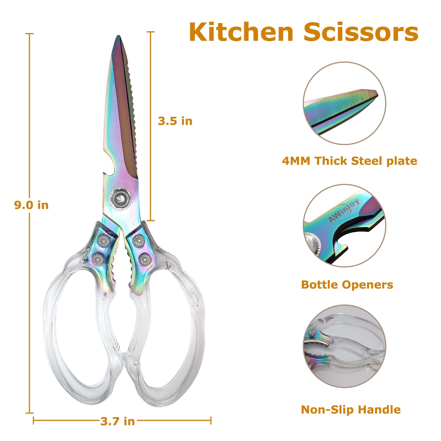 Sharp, Heavy Duty Kitchen Shears Dishwasher Safe, Kitchen Accessories Cooking Shears for Kitchen Meat Chicken Fish Poultry Herb Bread (Gold-Toned Blade)