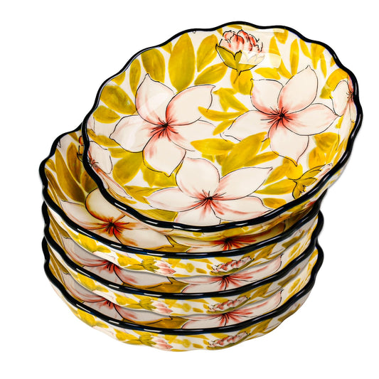 Gnlnkn 8-Inch Ceramic Dinner Plates Set of 4, Hand-Painted Floral Design, Scalloped Edges, Dishwasher & Microwave Safe, Decorative Plate Set for Serving & Entertaining