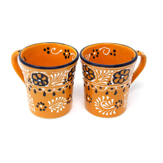 Global Crafts Encantada Handmade Hand-Painted Authentic Mexican Pottery Mugs (2-Pack, Mango)