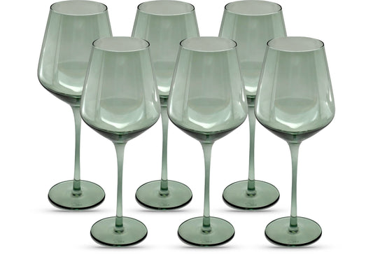 Saludi Original Light Blue Sea Wine Glasses, 16.5oz (Set of 6) Stemmed Single Color Teal Green Sea Foam Glass - Great for All Wine Types and Occasions or Gifts - Luxury, Durable, Hand-Blown