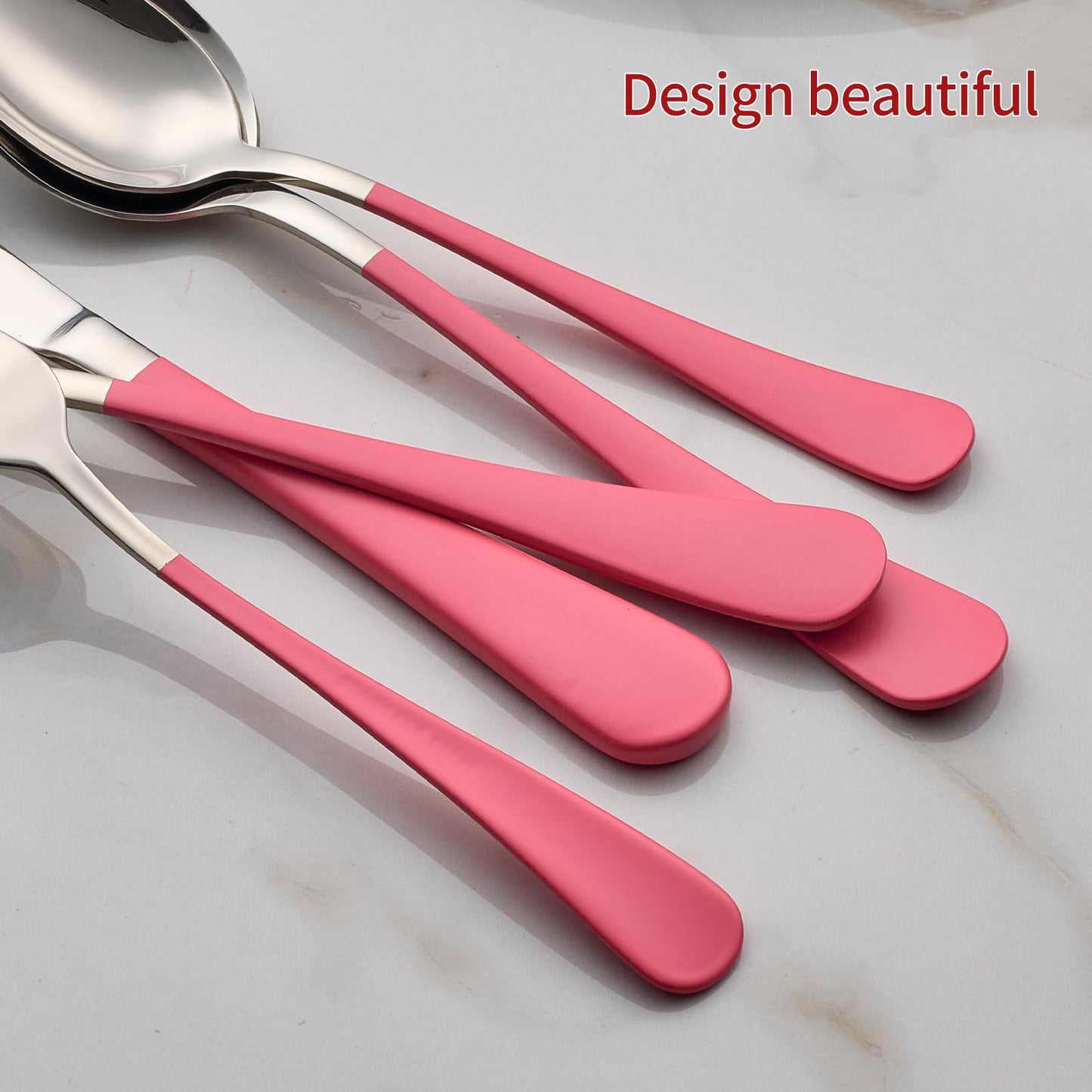 Cotton Candy Pink 20-Piece Silverware Set 18/0 Stainless Steel Flatware Pink Handle Cutlery Set Service for 4 Dinner Knives Forks Spoons Set Mirror Finish Dishwasher Saf