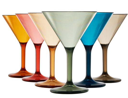 European Style Plastic Crystal Glasses, Unbreakable Martini, Cocktail | Set of 6 | Shatterproof Acrylic 100% Tritan Drinkware, Colored BPA-free, Reusable, Outdoor, Pool and Indoor, Dishwasher Safe 10 Oz.