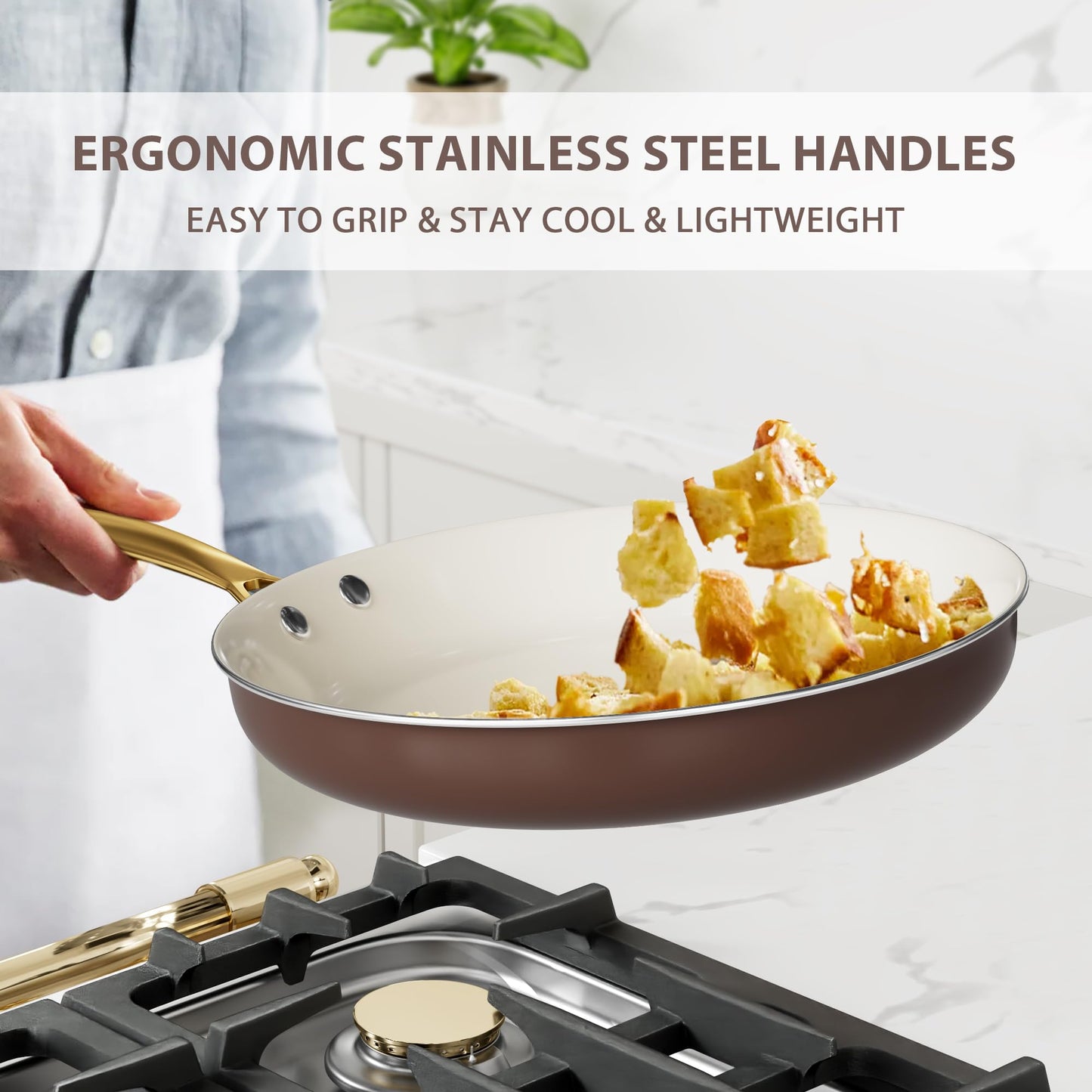 Kitchen Cookware Sets - Voniki Ceramic Pots and Pans Set Non Stick with Cooking Utensils Set, Non Toxic Cookware Set Dutch Oven Pot with Lid Saucepan Set Sauté Pan Frying Pan Set for Cooking Gifts