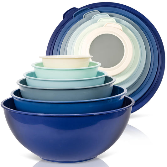 WHYSKO Mixing Bowl Set, 12 Piece Colorful Plastic Mixing Bowls with Lids Set for Food Prep Storage and Serving, Dishwasher Safe Microwave Safe for Kitchen Baking Cooking