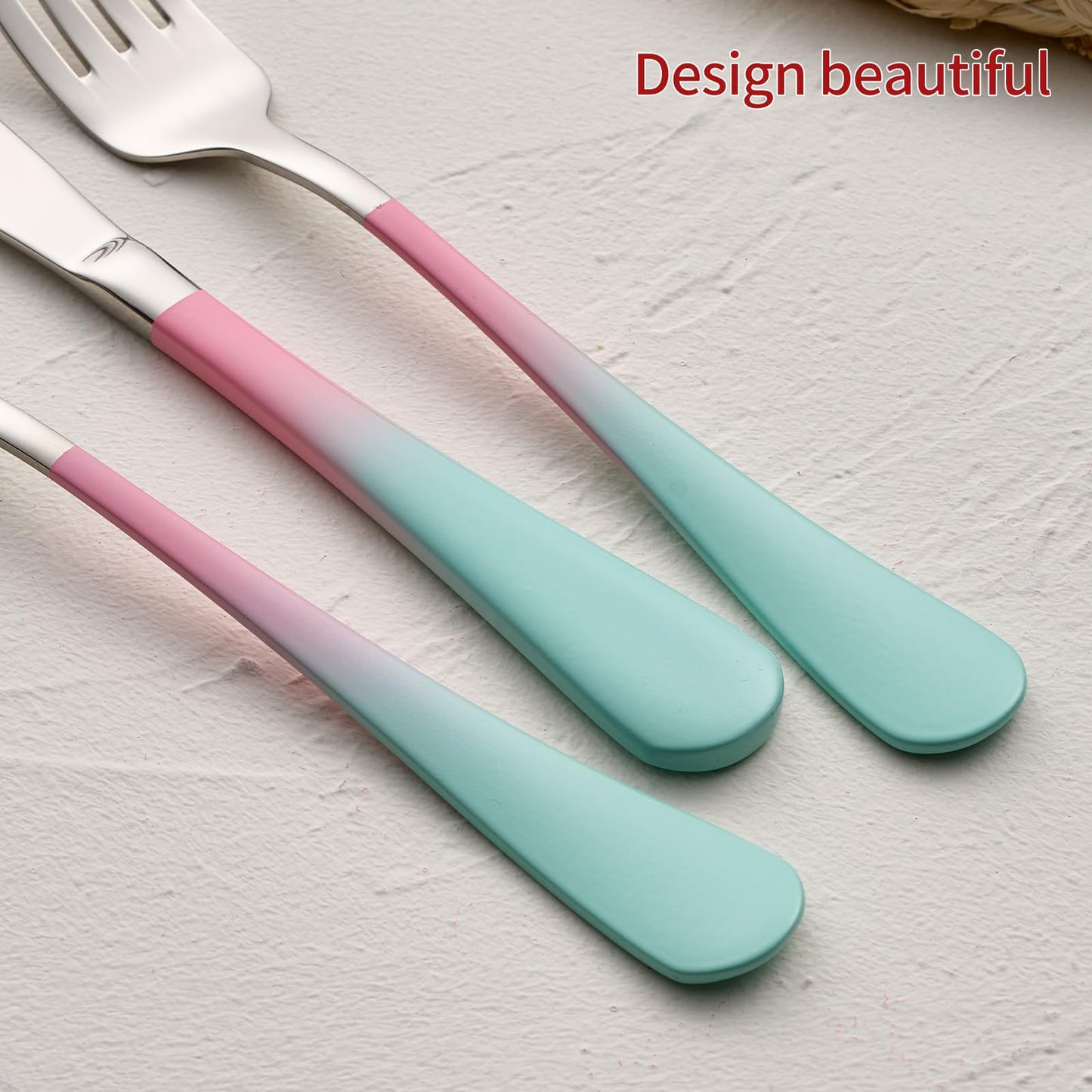 Unique Pink and Aqua 20-Piece Silverware Set 18/0 Stainless Steel Flatware Pink and Green Handle Cutlery Set Service for 4 Fork Knife Spoon Set Mirror Finish Dishwasher Safe