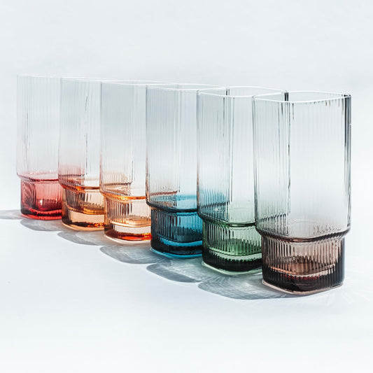 Saludi Highball Glasses - Multicolored Set of 6 - Copyright Design - Square and Architectural