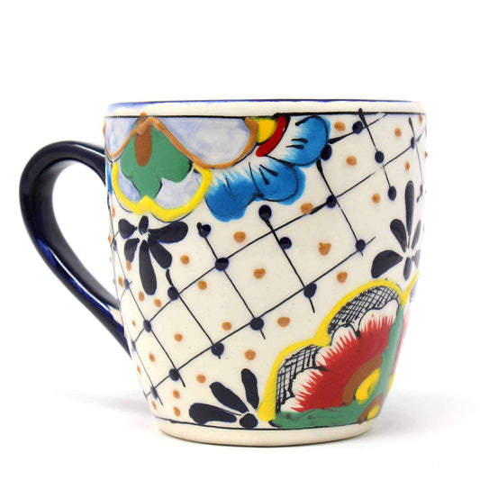 Global Crafts Encantada Handmade Hand-Painted Authentic Mexican Pottery Mugs (1-Pack, Dots & Flowers)