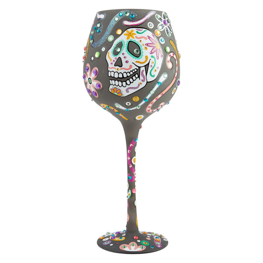 Enesco Designs by Lolita Halloween Sugar Skulls Super Bling Artisan Wine Glass, 22 Ounce, Multicolor
