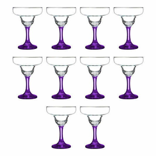 DISCOUNT PROMOS 10 Margarita Glasses Set, 9 oz. - Classic, Smooth, Barware, Glassware - Purple
