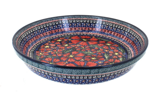 Blue Rose Polish Pottery Jungle Flower Pie Plate