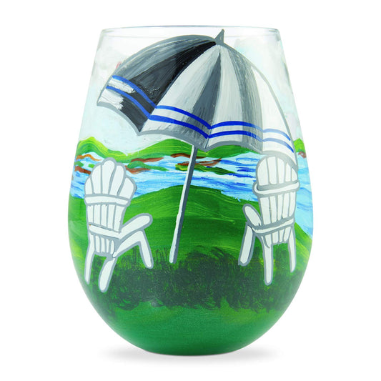 Enesco Designs by Lolita Adirondack Hand-Painted Artisan Stemless Wine Glass, 1 Count (Pack of 1), Multicolor