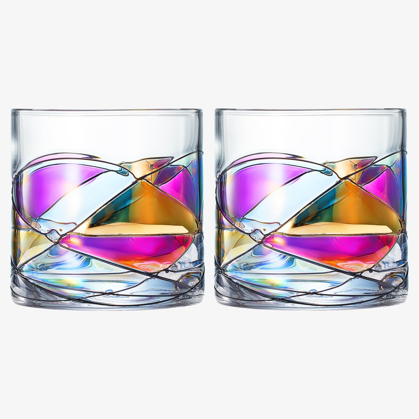 Artisanal Hand Painted Whiskey & Water Tumbler Glasses - Weddings , Gift for Her, Wife , Mom, Friends, Girlfriend, Renaissance Romantic Stain-glassed Windows, 2 Set - Gifts Idea Birthday, Housewarming