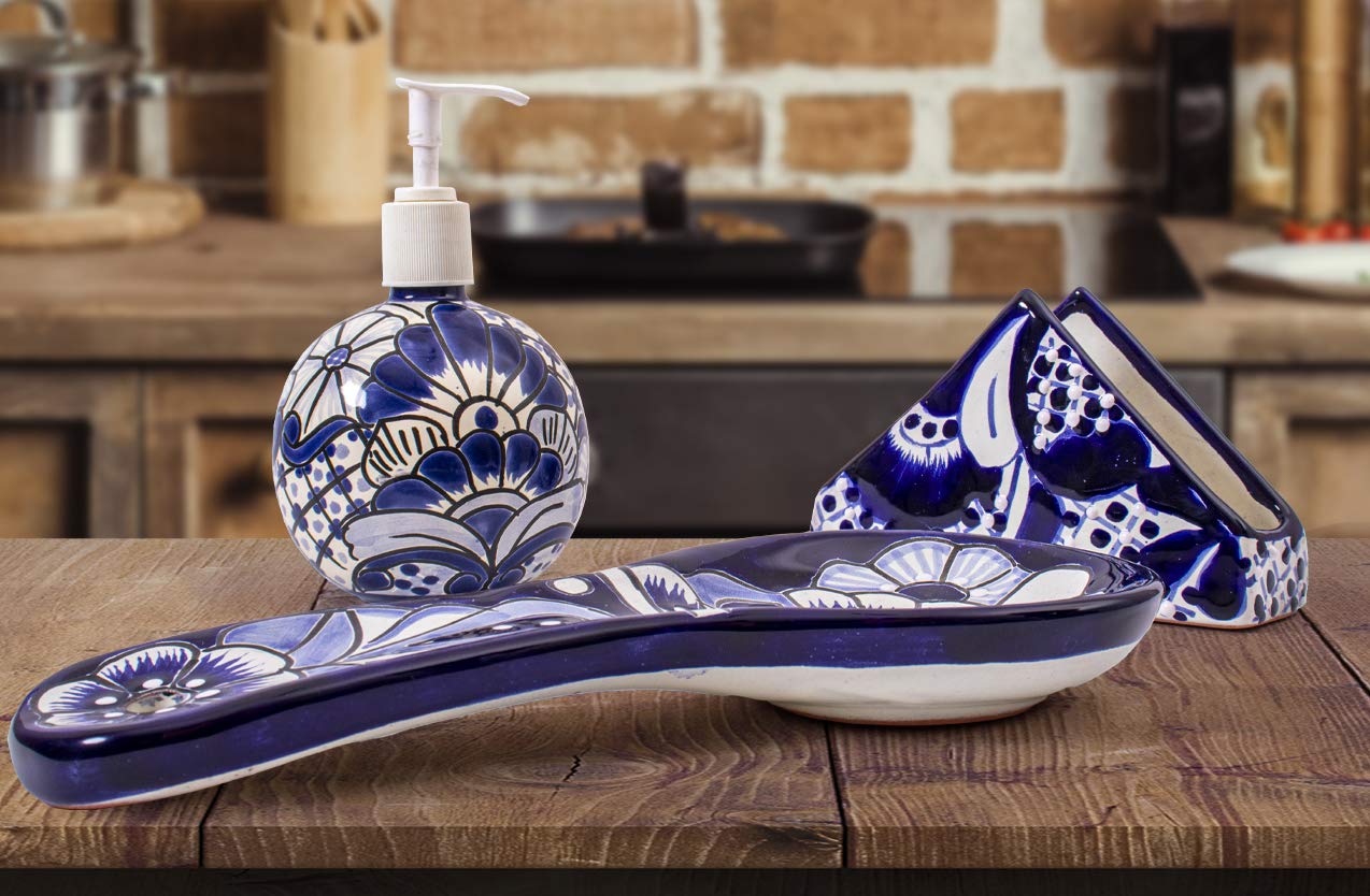 Authentic Mexican Talavera Soap and Lotion Dispenser Colorful Kitchen Decor- Hand Painted - Mexican Pottery - Made in Mexico (Blue)