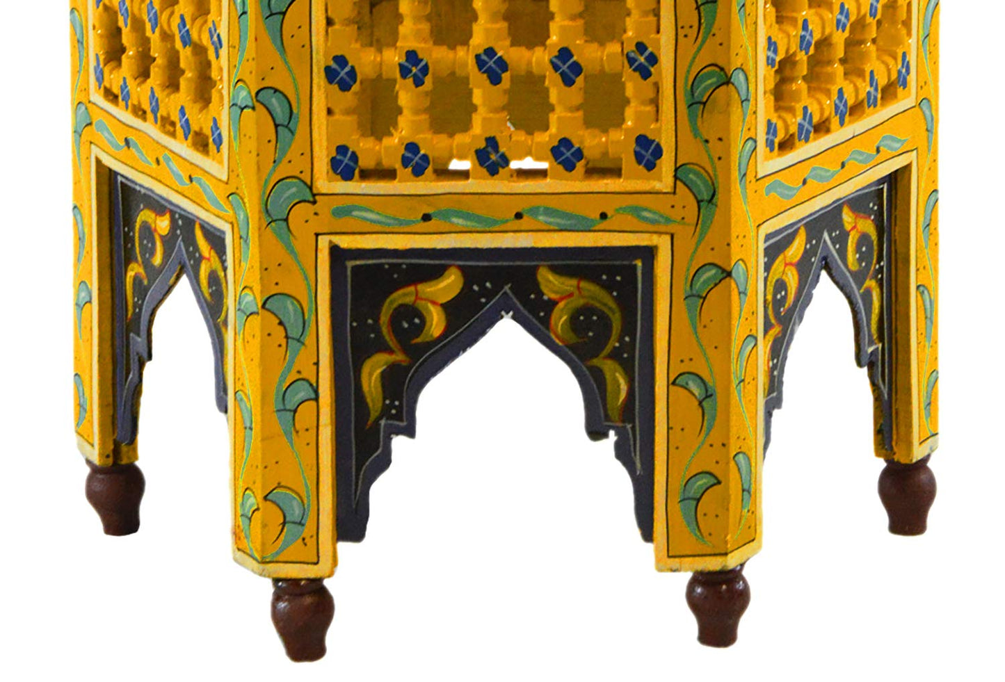 Moroccan Handmade Wood Table Side Moucharabi Delicate Hand Painted Yellow