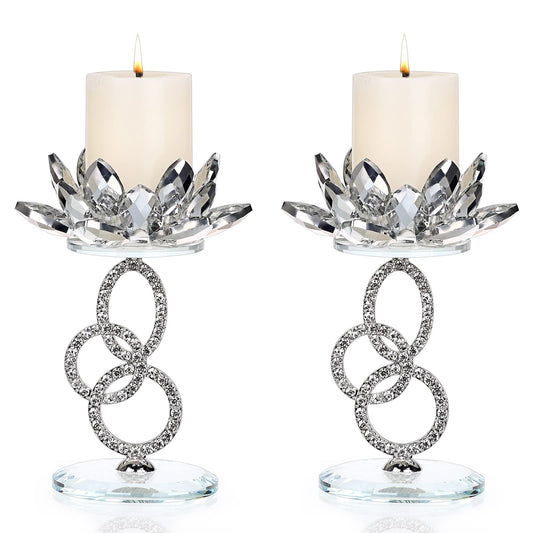Set of 2 Crystal Lotus Flower Candlestick Holders