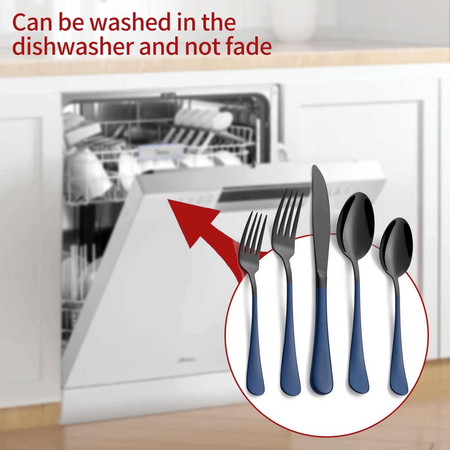 Black and Blue 20-Piece Silverware Set 18/0 Stainless Steel Flatware Sapphire Blue Handle Cutlery Set Service for 4 Dinner Knives Forks Spoons Set Mirror Finish Dishwasher Safe