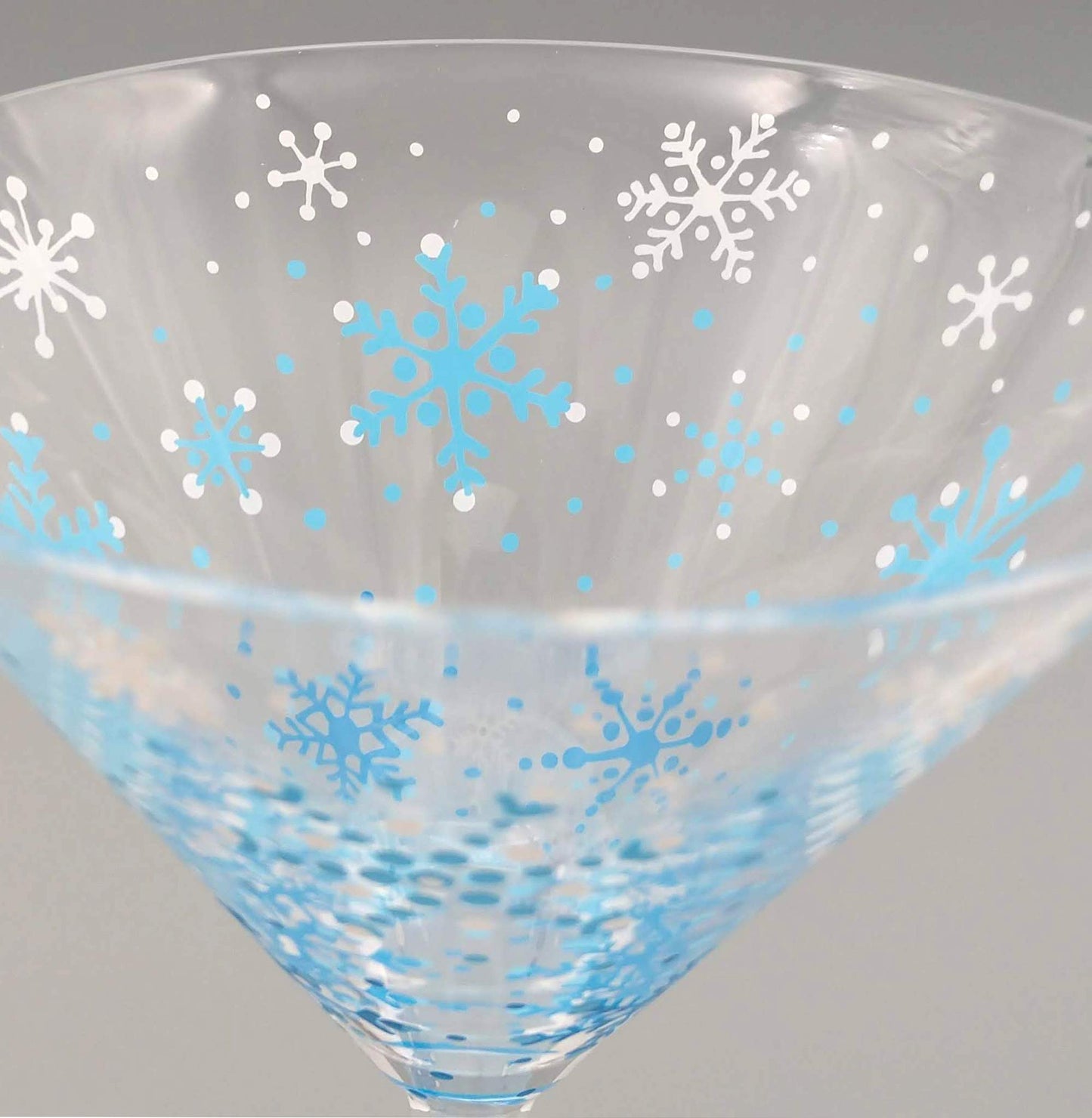 Blue and White Snowflake Martini Glass - Hand Painted - Winter, Pretty, Intricate Snow Flakes