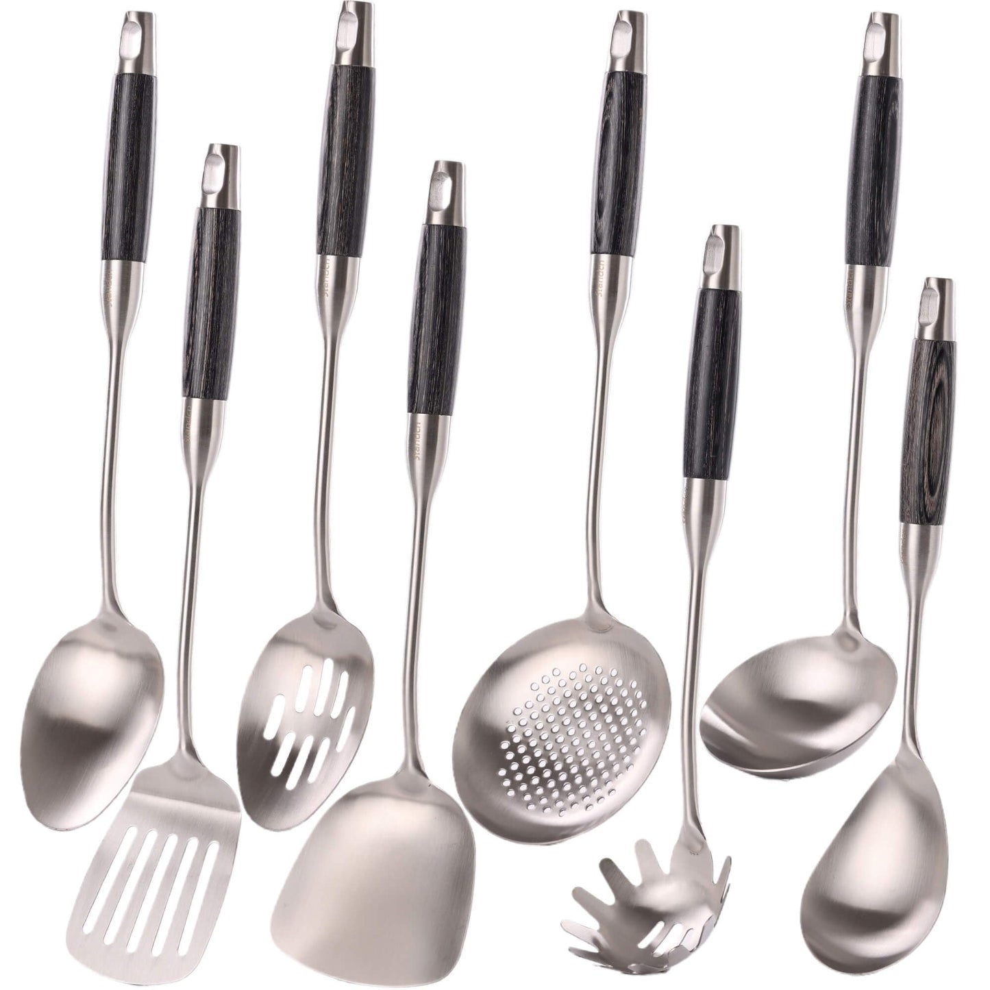 18/10 Stainless Steel Kitchen Utensils Set with Wooden Handle, 8Pcs 15” Long Cooking Utensil Set & Kitchen Gadgets Cookware Set, Serving Utensils-Spatula, Turner, Pasta, Serving Spoon, Skimmer, Ladle