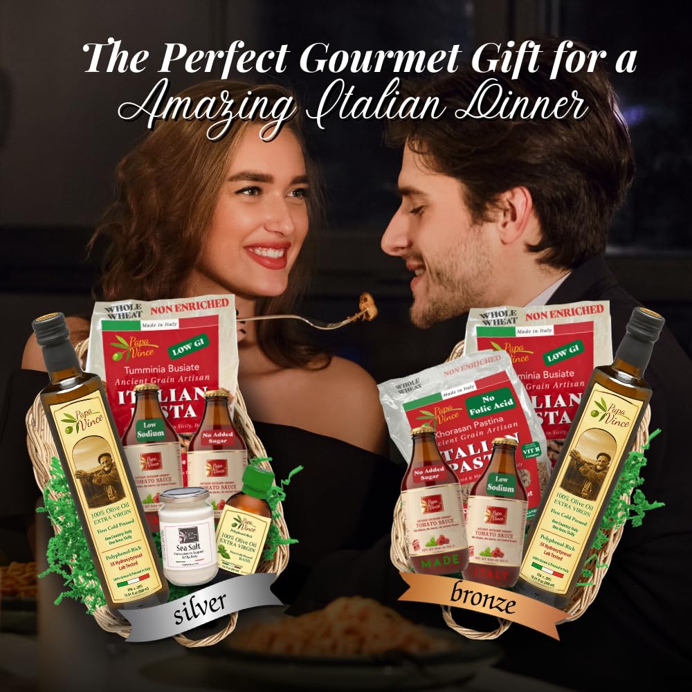 Papa Vince Italian Valentine Food Basket - Gourmet Gifts for Italians crafted in Italy from locally sourced organic ingredients by our family in Sicily, Italy