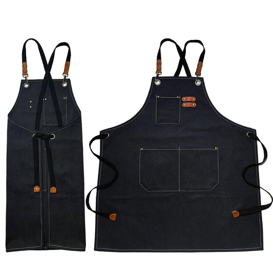 Kids Apron with 3 Pockets  for Cooking, Baking, Painting, Crafting, Art or Gardening (Black)