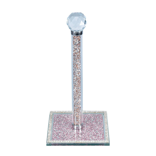 Hochance Pink Crystal Standing Paper Towel Roll Holder Countertop Weighted Rack,Glam Cute Bling Rhinestone Jeweled Diamonds Modern Decoration Christmas Housewarming Gifts for Kitchen Home Bar