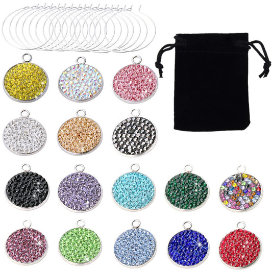 WedFeir Wine Glass Charms (16pcs) with Bling Rhinestones, Reusable Wine Glass Identifier Tags for Stem Glasses, Markers for Tasting Party Favors, New Year