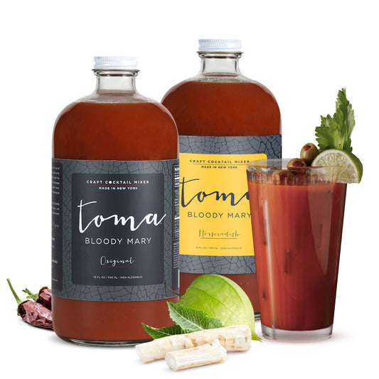 Toma Bloody Mary Craft Cocktail Mixer - Variety Pack - ORIGINAL (Spicy) & HORSERADISH (Medium) - Non-Alcoholic Mixer - Vegan - Gluten Free - Low Sodium - No MSG - No Added Preservatives - No Corn Syrup - 32 Oz. (2 Pack)