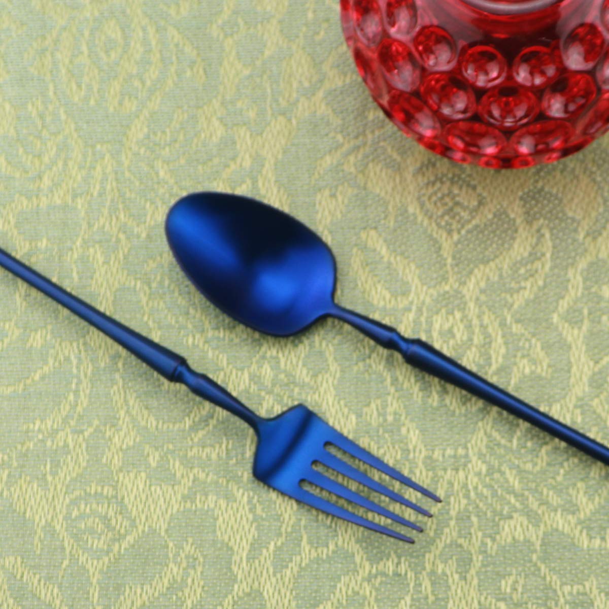 Gugrida Unique and Beautiful Flatware Set - 5-Piece Iridescent Silverware Sets | 18/10 Stainless Steel Reusable Cutlery Set | Blue Utensils Service For 1 with Dessert Fork, Knife, Spoon, Dinner Fork