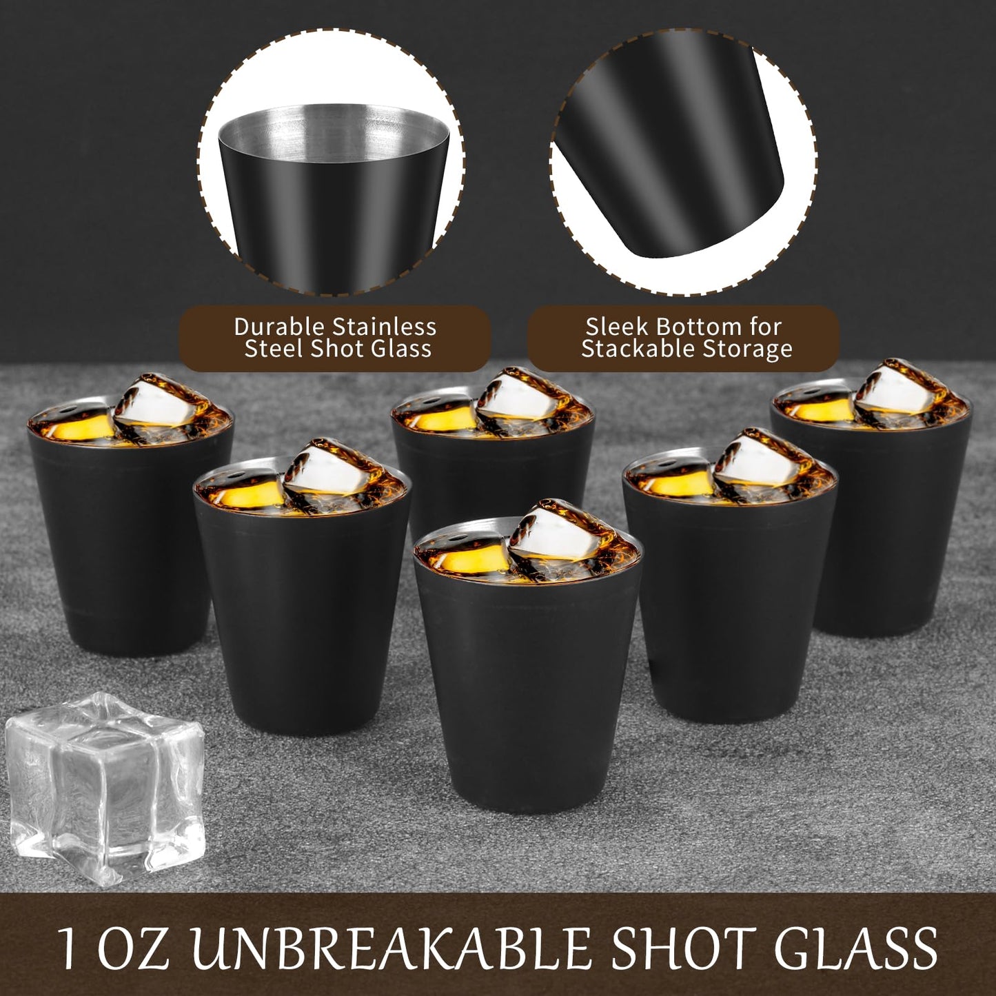 12 Pack Black Stainless Steel Shot Glasses 1 oz Metal Shot Glasses 1oz Pool Shot Glasses Set of 12 Small Shot Glasses for Bar Party Cocktail Restaurant Barware Gift (ONLY 1 oz 1.5 Inch very small)