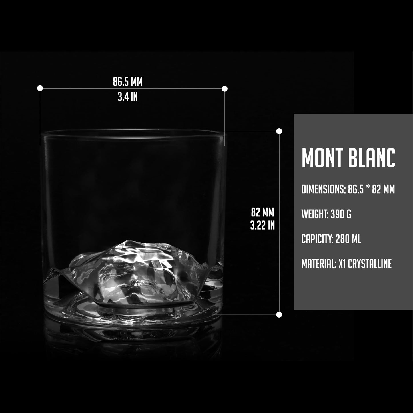 LIITON Mont Blanc Whiskey Glasses Set of 2, 1LB Thick Freezable Heavy Crystal, 10 Ounces