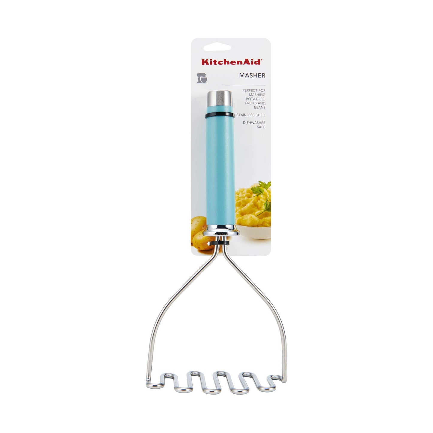 KitchenAid Gourmet Stainless Steel Wire Masher, 10.24-Inch, Aqua Sky