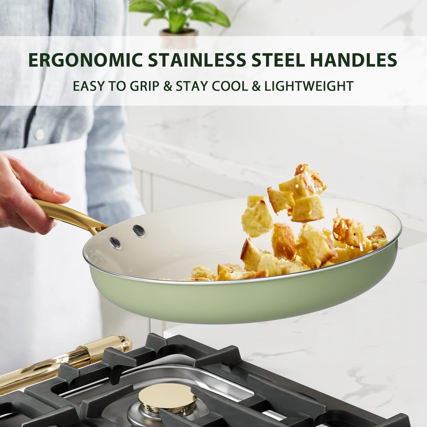 Pots and Pans Set Non Stick - Voniki Ceramic Cookware Set with Cooking Utensils Set, Non Toxic Kitchen Cookware Sets Dutch Oven Pot with Lid Saucepan Set Sauté Pan Frying Pan Set for Cooking Gifts