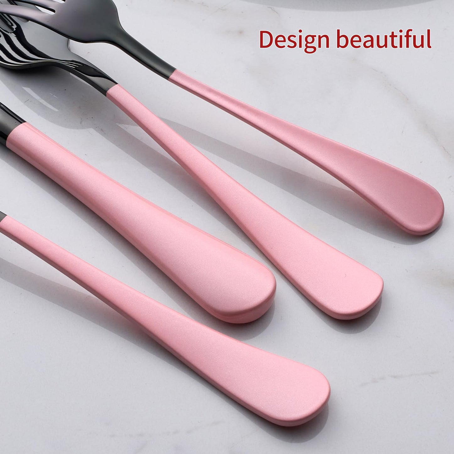 Black and Pink 20-Piece Silverware Set 18/0 Stainless Steel Flatware Warm Pink Handle Cutlery Set Service for 4 Dinner Knives Forks Spoons Set Mirror Finish Dishwasher Safe