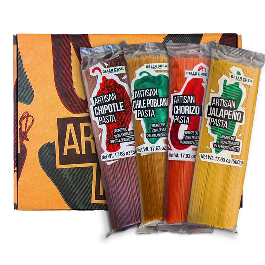 Della Casa Select Pasta - Premium Artisan Flavored Spaghetti Variety Pack, Jalapeño, Chorizo, Chile Poblano, Chipotle, Made with 100% Durum Wheat Semolina, 17.63oz ea, Perfect for Gourmet Dishes (4 Pk).