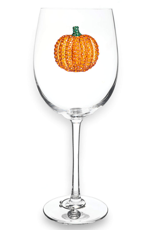 THE QUEENS' JEWELS Pumpkin Jeweled Stemmed Wine Glass, 21 oz. - Unique Gift for Women, Birthday, Cute, Fun, Not Painted, Decorated, Bling, Bedazzled, Rhinestone