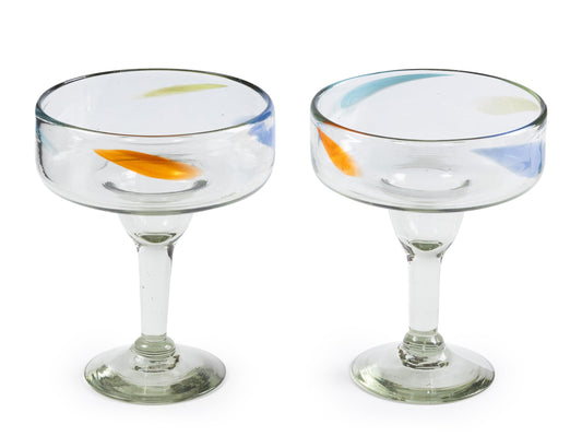 16 oz Hand Blown Mexican Margarita Glasses Set of 2 - Confetti Dots - MEXICAN GLASSWARE