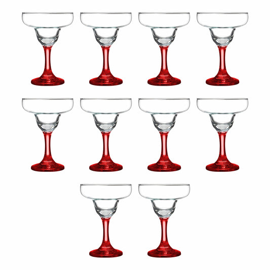 DISCOUNT PROMOS 10 Margarita Glasses Set, 9 oz. - Classic, Smooth, Barware, Glassware - Red